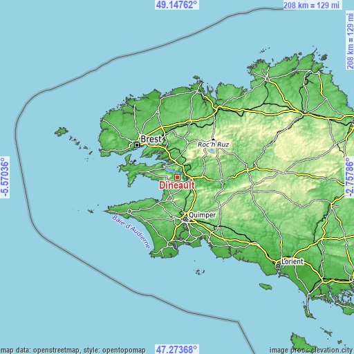 Topographic map of Dinéault