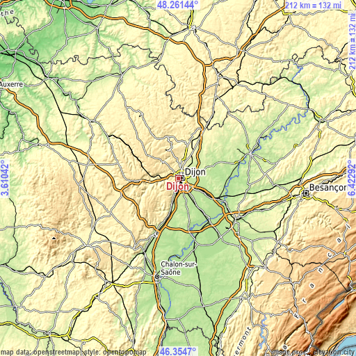 Topographic map of Dijon