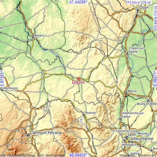 Topographic map of Digoin