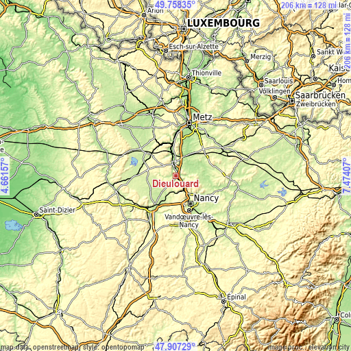 Topographic map of Dieulouard