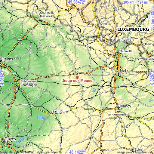 Topographic map of Dieue-sur-Meuse