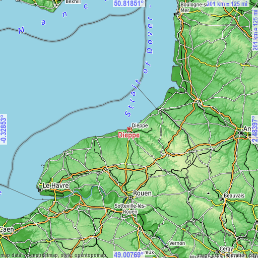 Topographic map of Dieppe