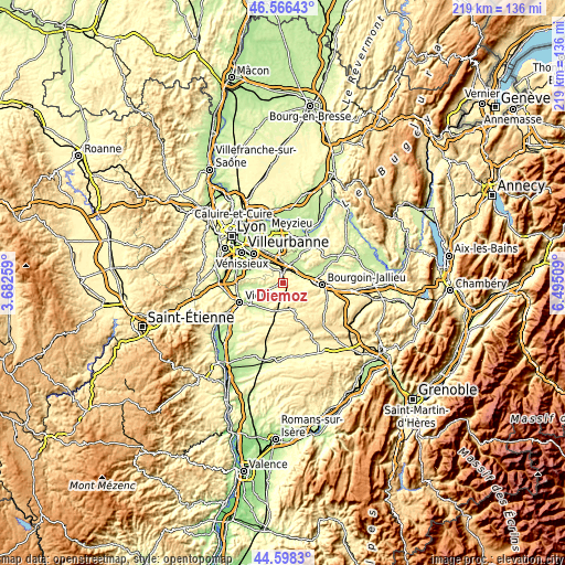 Topographic map of Diémoz