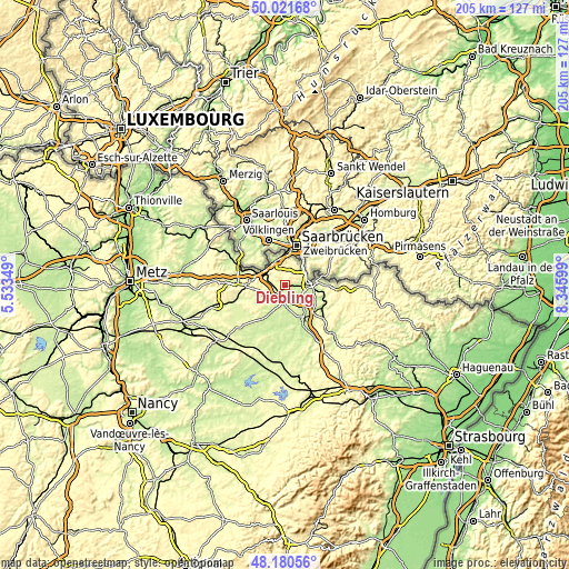 Topographic map of Diebling