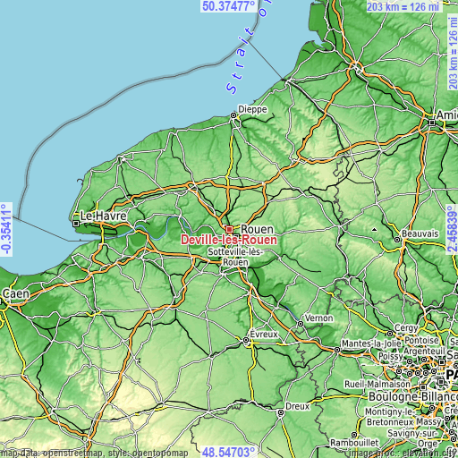 Topographic map of Déville-lès-Rouen