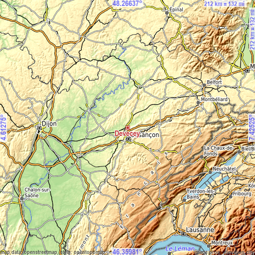 Topographic map of Devecey