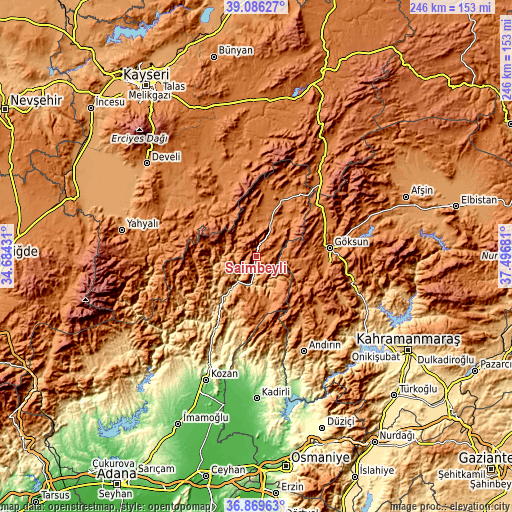 Topographic map of Saimbeyli