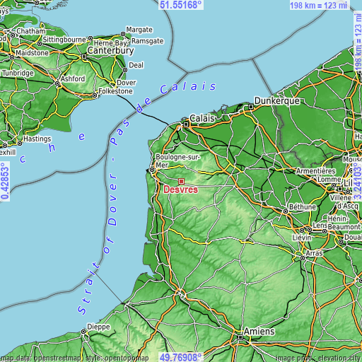 Topographic map of Desvres