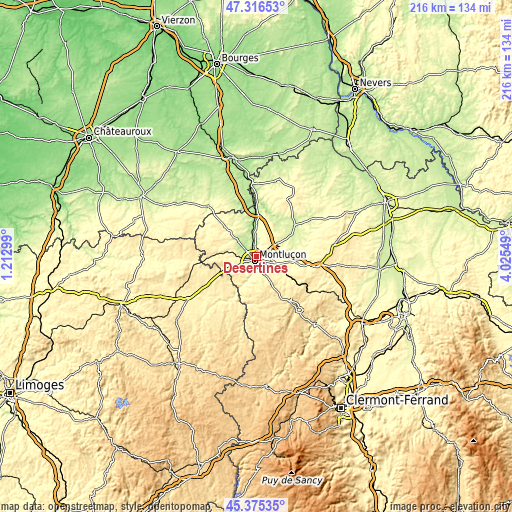 Topographic map of Désertines