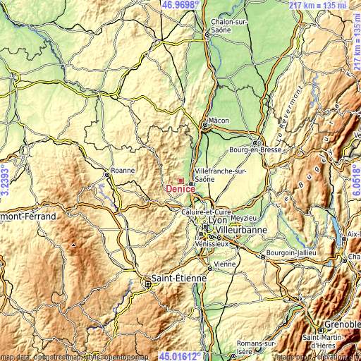 Topographic map of Denicé