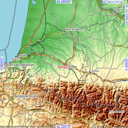 Topographic map of Denguin