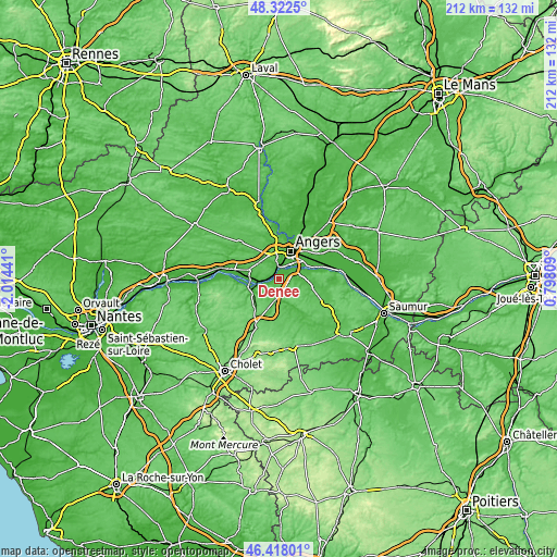 Topographic map of Denée