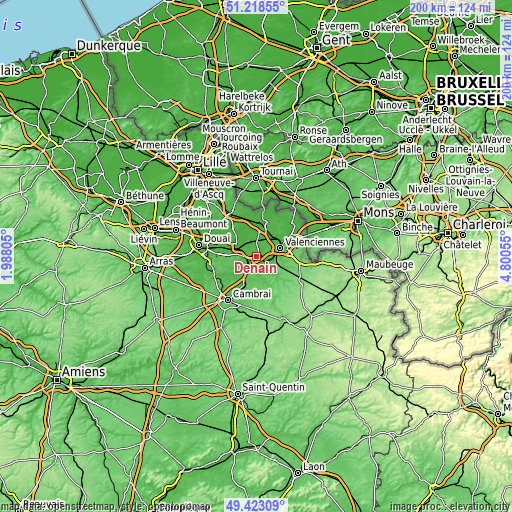 Topographic map of Denain