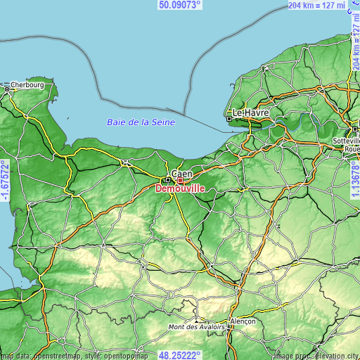 Topographic map of Démouville