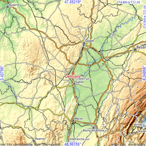 Topographic map of Demigny