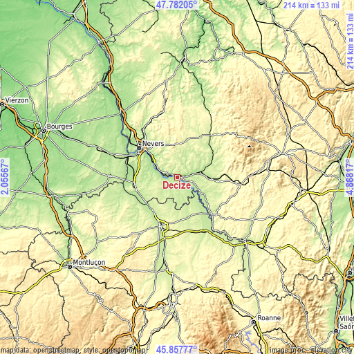 Topographic map of Decize