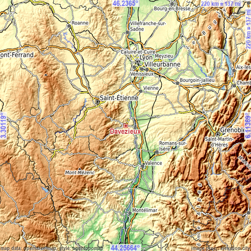 Topographic map of Davézieux