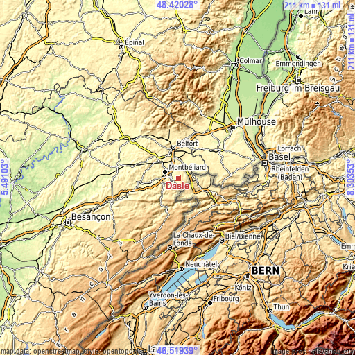 Topographic map of Dasle