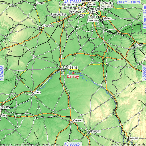 Topographic map of Darvoy