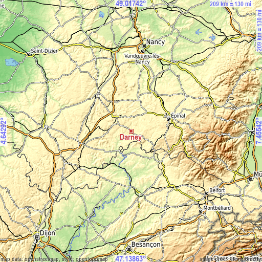 Topographic map of Darney