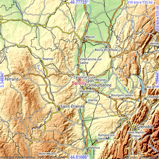 Topographic map of Dardilly
