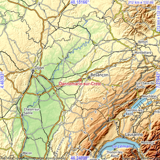 Topographic map of Dannemarie-sur-Crête