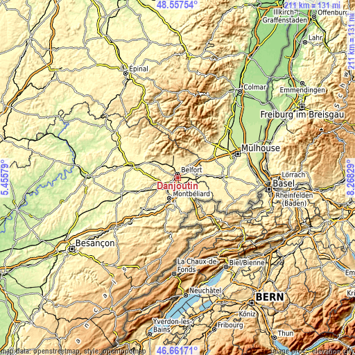 Topographic map of Danjoutin