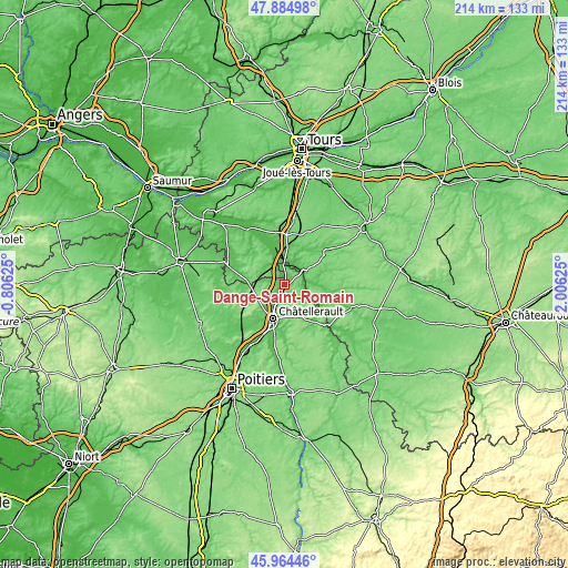 Topographic map of Dangé-Saint-Romain