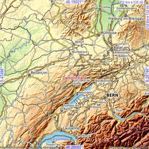 Topographic map of Damprichard