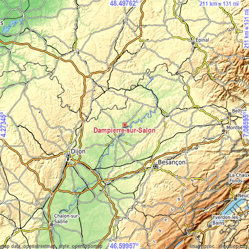 Topographic map of Dampierre-sur-Salon