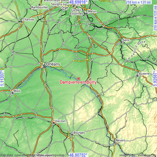 Topographic map of Dampierre-en-Burly