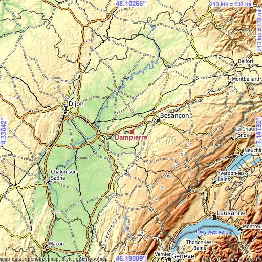 Topographic map of Dampierre