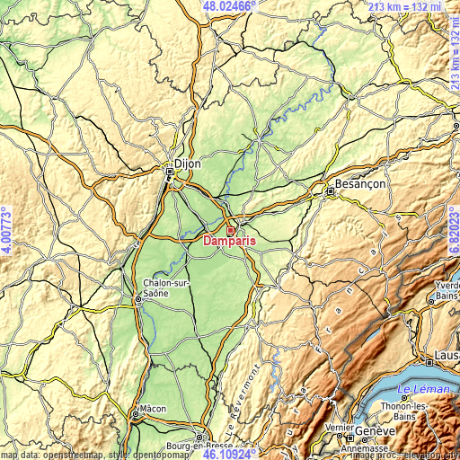 Topographic map of Damparis