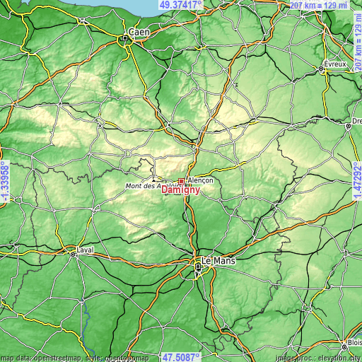 Topographic map of Damigny