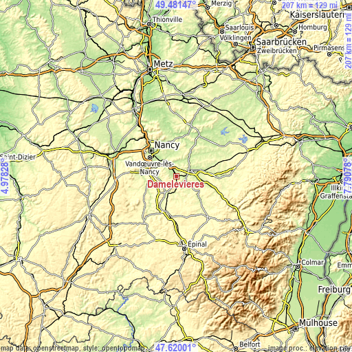 Topographic map of Damelevières