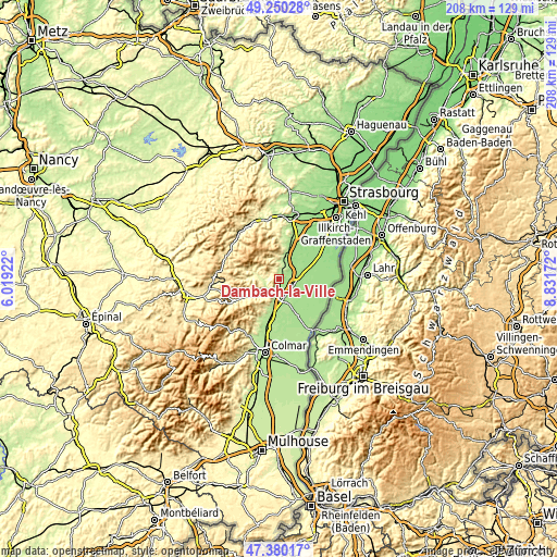 Topographic map of Dambach-la-Ville