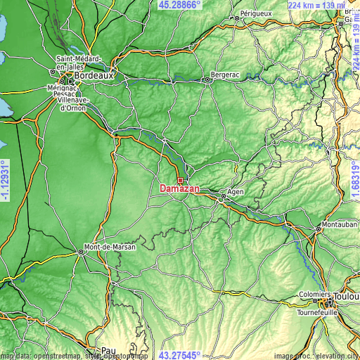 Topographic map of Damazan