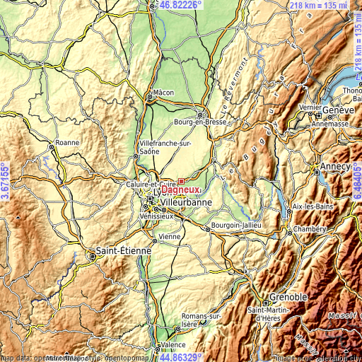 Topographic map of Dagneux