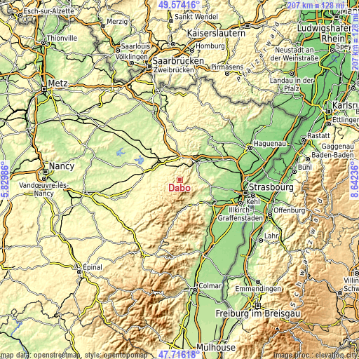 Topographic map of Dabo