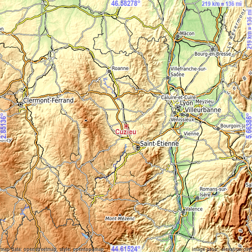 Topographic map of Cuzieu