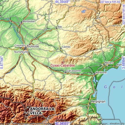 Topographic map of Cuxac-Cabardès