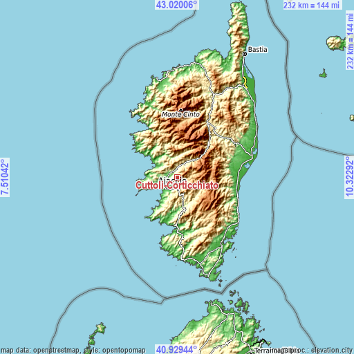 Topographic map of Cuttoli-Corticchiato