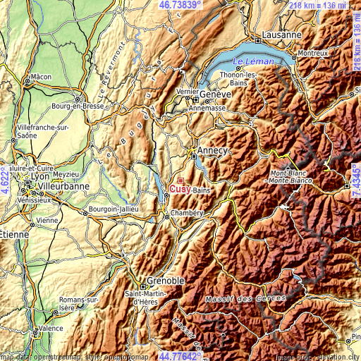 Topographic map of Cusy