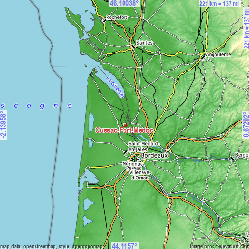 Topographic map of Cussac-Fort-Médoc