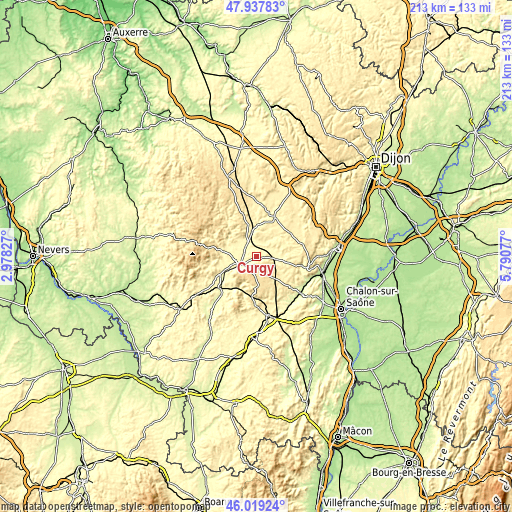 Topographic map of Curgy