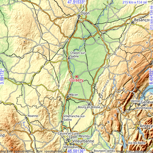 Topographic map of Cuisery