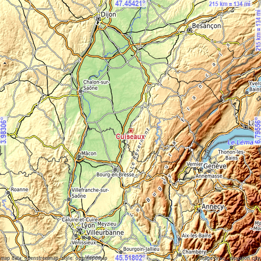 Topographic map of Cuiseaux