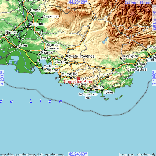 Topographic map of Cuges-les-Pins