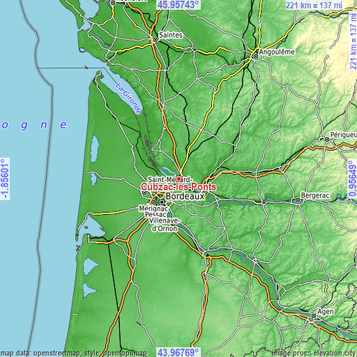 Topographic map of Cubzac-les-Ponts