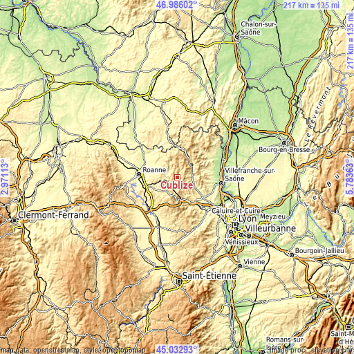 Topographic map of Cublize